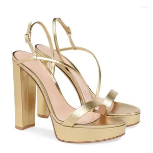 Sandaler Test Square High Heel Summer Gold and Black Buckle Strap Platform Women Sexiga festskor