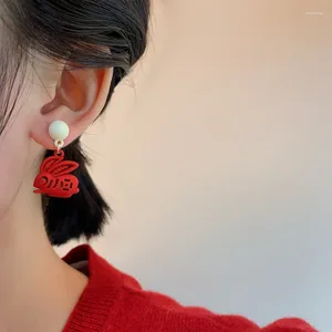 Orecchini pendenti Simpatici orecchini in resina rossa in stile cinese tagliati in carta Classici romantici orecchini con ciondoli vintage Gioielli trendy e chic da donna