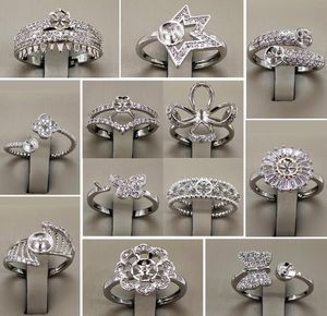 Ustawienia całej perłowej Pierścień Cyrkon Solidny 925 Ustawienia pierścienia srebrnego 16 Style Pierścień dla kobiet Montaż Pierścienie Regulowane puste majsterkowanie J6836383