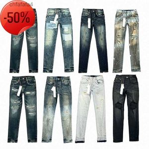 Jeans herrar lila kvinnor staplade långa byxor ksubi rippade high street retro färg fläck lapp hål denim streetwear silm fötter mikro elastisk azug