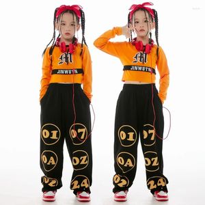 Stage Wear Costumi di danza jazz per bambini Orange Crop Top Hiphop Pantaloni Suit Bambini Modern Hip Hop Performance Clothes DN16496