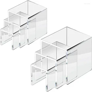Ganchos 6 pçs/set 3 tamanhos acrílico rack de armazenamento transparente titular display risers passos prateleira vitrine sobremesa jóias organizador