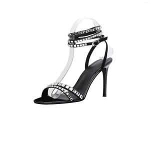 Sandali trasparenti 886 strass estivi estate con fibbia cintura tacchi alti vendono scarpe da donna sexy scarpe rotonde