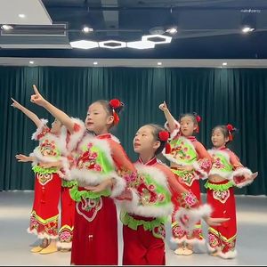 Bühnenkleidung Kinder festliche Yangko-Kostüme Performance Rap China Red Eröffnungstrommel Glory Lantern Dance