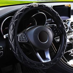 Steering Wheel Covers Cover PU Leather Car Interior Accessories Crystal Crown 37-38CM Diameter Auto