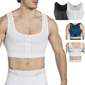 남자 gynecomastia 셰이퍼 조끼 슬리밍 가슴 제어 가슴 지퍼가있는 Shapewear 교정기 짧은 압축 셔츠 코르셋 탑 240129