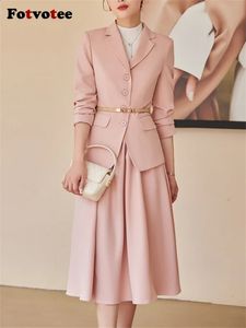 FOTVOTEE Fashion Formell kjoldräkter för kvinnor koreanska elegant långärmad Slim Blazer Jacket Office Ladies 2 Piece Set 240202