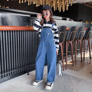 Teenager Mädchen Lose Denim Overalls Herbst Casual Kinder Breites Bein Gerade Hosen Student Kinder Feste Blaue Jeans Overalls 240127