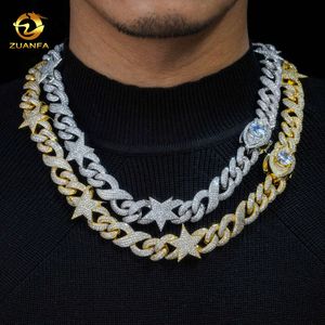 Smyckestjärna design Moissanite Diamond Hip Hop Gold Plated Sier Charm Eye Clasp Cuban Link Chain Halsband