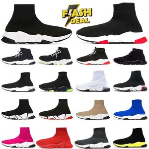 Sockskor Speed ​​Trainer Sneakers Designer Casual Shoe Mens Womens Chaussures Triple Black White Red Volt Balanciaga Outdoor Clear Sole Lace-Up Walking Jogging