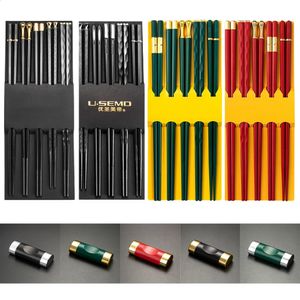 5 Pairs Japanese Chopsticks Set Sushi Sticks Rack Holder Metal Chinese Chopsticks Non-slip Alloy Tableware kitchen tool 240127