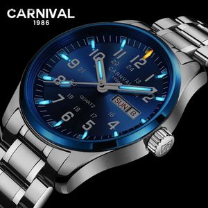 카니발 탑 럭셔리 남성 시계 Tritium T25 Luminous Double Calendar Quartz Watch Men 방수 손목 시계 relogio masculino t200409