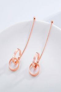 Women039S Long Ierrings Fashion Personyor Creative Creative Long Double Circle Tassel Earrings Titanium Steel Rose Gold Color6824500