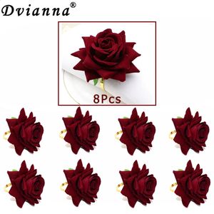 8Pcs Flower Napkin Rings Red Rose Napkin Holder Rings for Wedding Valentine's Banquet Christmas Birthday Decoration HWW01 240127