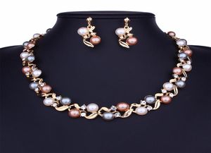 Imitação de pérola colares brincos conjunto ouro prata tom declaração colar pérola gargantilha colar conjunto jóias presentes das mulheres wholes1149280
