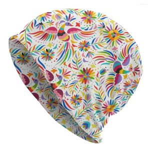 Berets Mexican Flower Bonnet Femme Cool Tricô Chapéu para Mulheres Homens Quente Inverno Floral Folk Beanies Caps