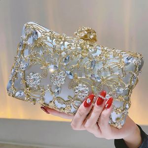 Hollow Rhinestone Evening Bag Elegant Box Clutch Purse Womens Handbags For Party Prom Wedding 240123