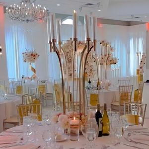 Castiçal de evento estilo europeu, suporte de velas de casamento, candelabros de metal dourado, peças centrais de mesa, decorações de festa