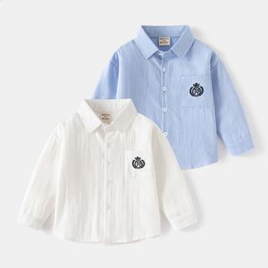 Korean Spring Children Boy Polo Shirt Cotton Single Breasted Baby Tshirt Solid Embroidery Long Sleeve Little 240122