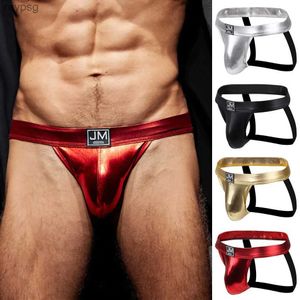 Cuecas calcinha de couro pu jockstrap homens sexy gay roupa interior sissy homens tanga lingerie biquíni panochas u cordas convexas cueca tangas deslizamento yq240215