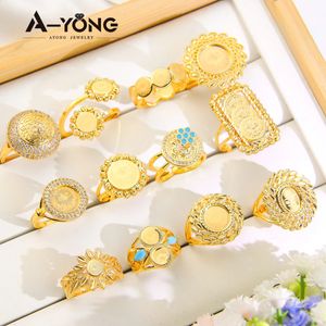 Ayong Arab Gold Color Coin Rings 18k Gold Plated Dubai African Luxury Jewelry for Women Bridal Wedding Party Gifts 240125