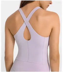 Camisas ativas roupas femininas yoga ginásio sutiã esportivo ao ar livre jogging fitness tanque superior roupa interior feminina gola redonda colete com almofada no peito