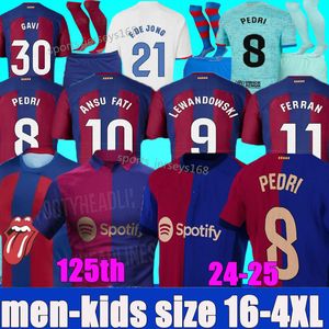 2024 Pedri Gavi Soccer Jerseys 125th 23 24 25 Barca Lewandowski FC Ferran Camiseta de Futbol Auba Joao Felix Cancelo Barcelonas Kits Men Kids ANSU Fati Football Shirt