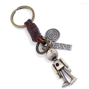 Nyckelringar Vintage Style Moverble Bronze Alloy Robot Charm Car för manlig och kvinnlig ryggsäck Key Ring Pendant Keyrings