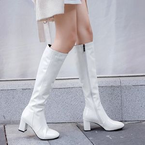 Autumn Winter Women's High Knee Boots Patent Leather Knee High Boots Water Waterproof White Red Black Party Fetish Shoes Lady 240126