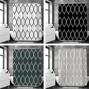 Shower Curtains Black And White Geometric Pattern Waterproof Fabric Bathroom Curtain With Hooks 180x180cm Toilet Bath Screen