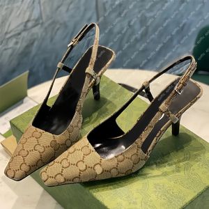 Designer sandaler slingbacks höga klackar glida metall spänne läder formella skor kvinnor strass sandal 7