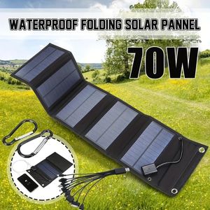 Painel solar dobrável de 70W 5V USB carregador de bateria portátil para celular ao ar livre banco de energia à prova d'água para acessórios de acampamento 240124