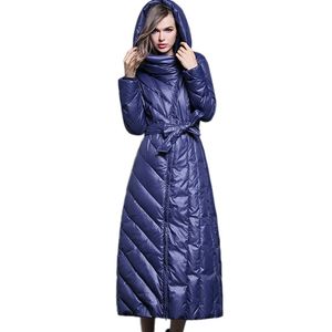 Winter New Women Fashionable White Duck Down Extended Down Jacket Knee Length Slim Fit Thickened Elongated Coat