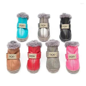Cão vestuário pug gato cães sapatos botas pet pcs / conjuntos neve inverno filhote de cachorro chihuahua para produtos à prova d'água 4 couro pequeno quente