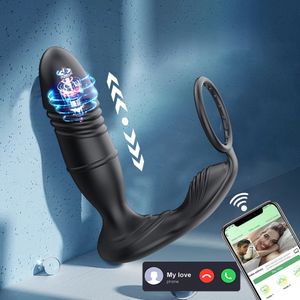 Massaggiatore prostatico spinto per uomo Controllo APP Vibratore anale Butt plug Stimolatore telescopico Giocattolo del sesso gay 240202