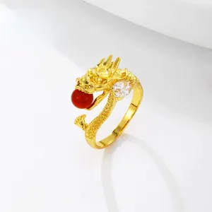 Klusterringar Pure 18K Gold Color Red Agate Set Men's Dragon Ring For Men Advanced Explosion Open Live Jewlery Gifts