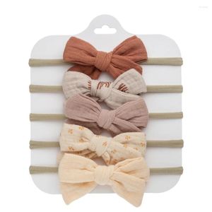 Accessori per capelli 5 Pz / lotto Mussola di cotone Fasce per bambini Fiore Arcobaleno Stampa Fasce elastiche in nylon Moda Ragazzi Ragazze Copricapo Copricapo