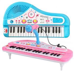 Barnmusikleksak Piano -tangentbord 37 nycklar rosa elektroniska musikaliska multifunktionella instrument med mikrofon min första pinao 240124