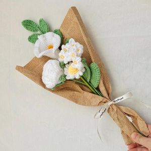 Flores decorativas feitas à mão tecido de malha flor lã coração decoração dia dos namorados presentes de casamento para convidados buquês de crochê