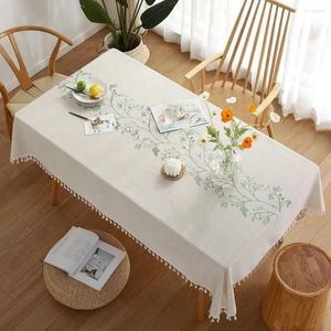 Tischdecke aus Baumwollleinen für Esszimmer, rechteckig, Kaffeebezug, beige Blumen, Bauernhaus-Küche