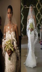 ew Designer Long Chapel Train Wedding Blush Veils Tulle Sheer Lace Edge One Layer White Ivory Appliques Bridal Veils3482559
