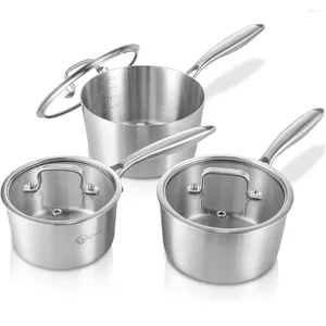 Cookware Sets LOLYKITCH Whole Body Tri-Ply Stainless Steel 1.5QT&2.5QT&3.0QT Saucepan Set Induction Cooking Pot And Pan Saucepans