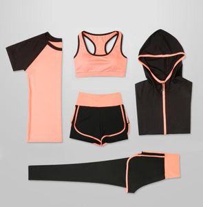 Oloey Women 5ピースヨガランニング用のTshirt Fitness Bra Sports Wear Gym Clothing Women Workout Set Sports Suit Y2003289864728