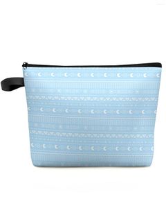 Borse per cosmetici Borsa da viaggio blu geometrica bohémien di grande capacità Custodia per trucco portatile Astuccio impermeabile per donna