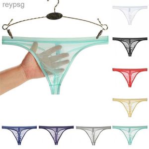 Briefs Panties Men Underwear T-Back Thong G-String Sexy Breathable Tangas Mesh See Through Underpant Lingerie Male M-3XL YQ240215