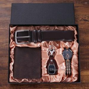 Armbandsur 4st/set herrares presentuppsättning utsökta klocka läderbälte plånbok glasögon nyckelring för män pojkvän pappa droppe