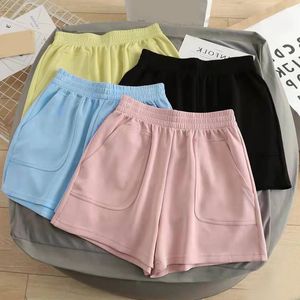 Womens Gym Fitness Running Shorts Womens Summer Sports Shorts Hög midja Botten Solid Color Wide Ben Shorts Hot Pants 240215