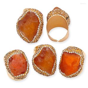 Cluster Rings Micro Inlay Red Agate Open Ring For Women Girls Handmade Irregular Chip Stones Finger Jewelry Party Wedding Gifts