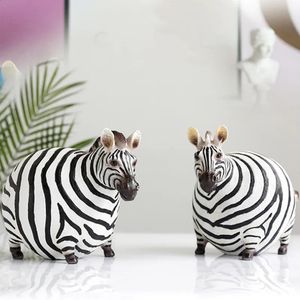 Nordic Creative Resin Cute Fat Zebra Figurine Animal Sculpture Study Ornaments Desktop Crafts Art Decoration Statue 240127