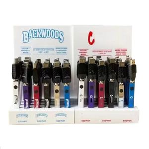 Cookies backwoods quad bateria 500mah 24ct pré-aquecimento vv tensão variável 510 carrinhos baterias inferior porta usb 24pcs caixa de exibição